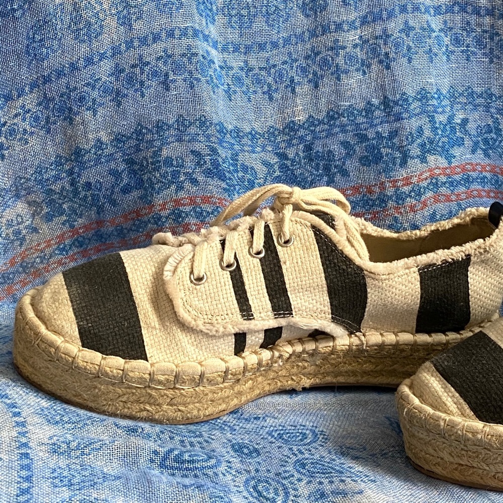 SOLD DV Platform Frayed Striped Espadrille Shoes - Picture 7 of 15